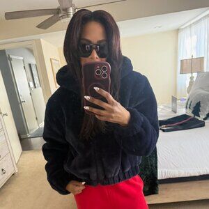 Avec Les Filles Navy Faux Fux Jacket